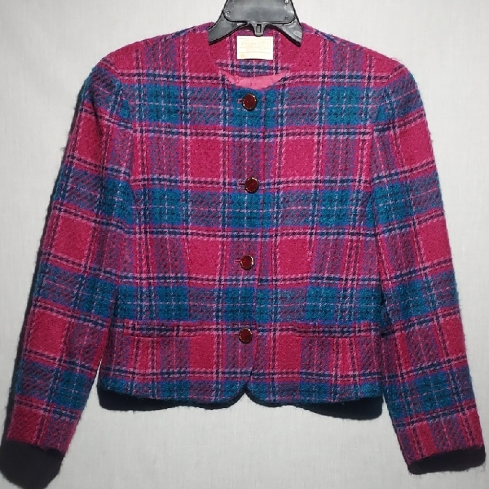 Vintage Pendleton 100% Wool Plaid Womens Multicolor Blazer Size 10